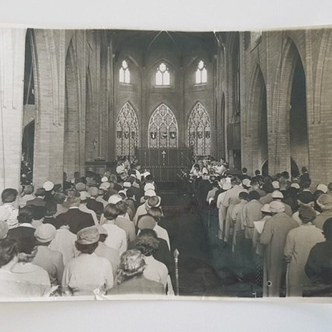 A picture of Sunday service of Church of St. James, Malden in around 1955. Picture owned by Kenneth Clarke.